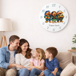 Whimsical Troll Family Decor Kids Custom Name  Große Wanduhr