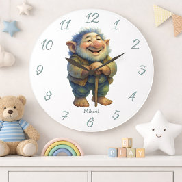 Whimsical Troll Gnome Wall Decor Kids Custom Name Große Wanduhr