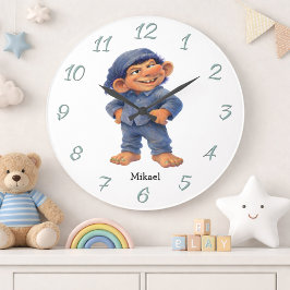 Whimsical Troll Wall Decor for Kids Custom Name Große Wanduhr