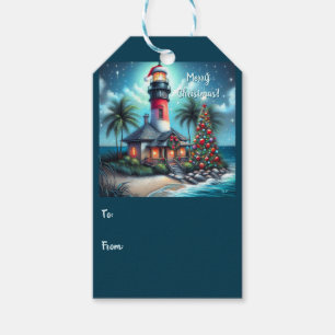Whimsical Tropical Christmas Lighthouse Aquamarin Geschenkanhänger