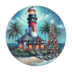 Whimsical Tropical Christmas Lighthouse Aquamarin  Schneidebrett