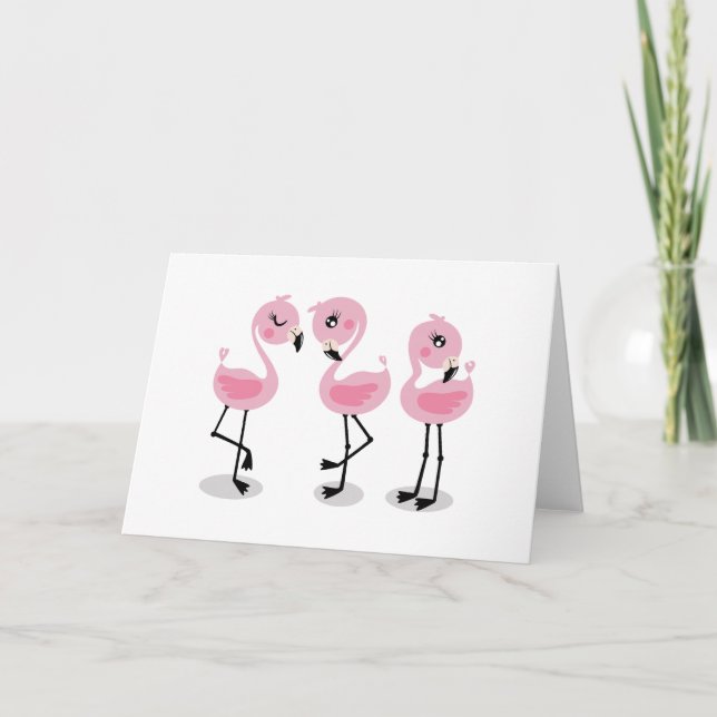 Whimsical tropical flamingos karte (Vorderseite)