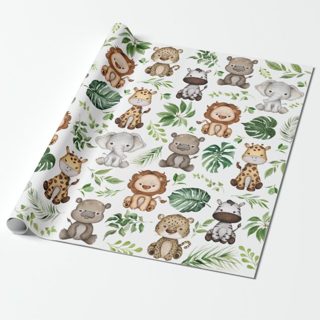 Whimsical Tropical Jungle Safari Wilde Tiere Geschenkpapier (Ungerollt)