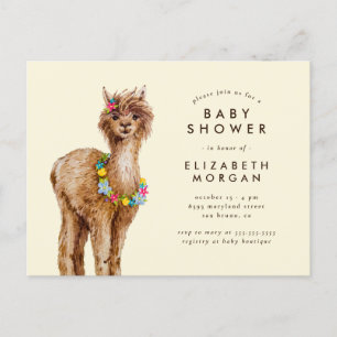 Whimsical Tropical Watercolor Alpaca Babydusche Einladungspostkarte