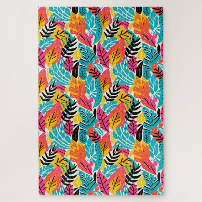 Whimsical Tropical Watercolor Blätter schwierig Puzzle (Vertikal)