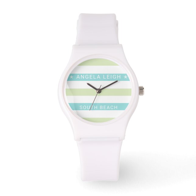 Whimsical Tropics Cabana Streifen Armbanduhr (Vorderseite)