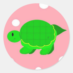 Whimsical Turtle Pink Polka Dots Runder Aufkleber