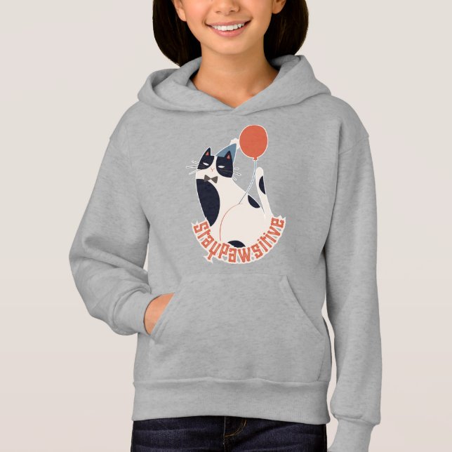 Whimsical Tuxedo Cat Balloon Youth Pullover (Vorderseite)