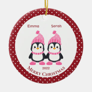 Whimsical Twin Sister Penguins Personalisiert Keramik Ornament