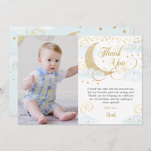 Whimsical Twinkle Little Star Blue Birthday Foto Dankeskarte