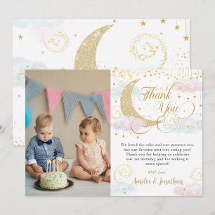 Whimsical Twinkle Little Star Twins Geburtstags-Fo Dankeskarte