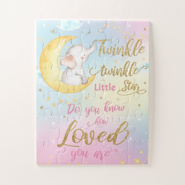 Whimsical Twinkle Twinkle Little Star Elephant Puzzle (Vertikal)