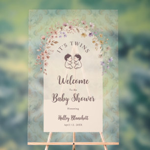 Whimsical Twins Babyparty Pastell Blumendekor LPM2 Acrylschild