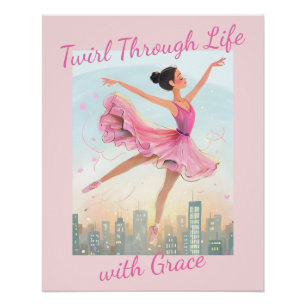 Whimsical Twirling Ballerina über City Lights Poster