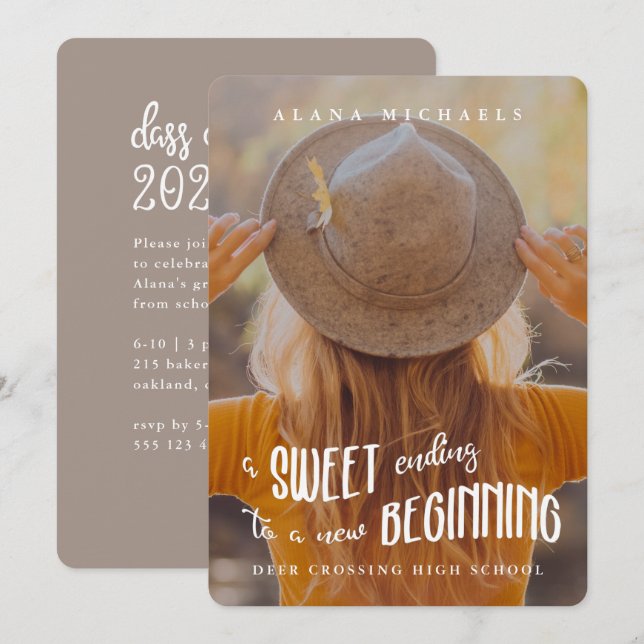 Whimsical Type Foto 2023 Graduation Party Taupe Einladung (Vorne/Hinten)