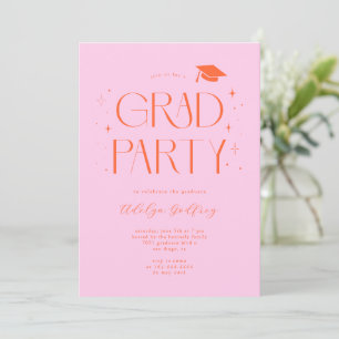 Whimsical-Typografie Orange-Pink-Abschlussfeier Einladung