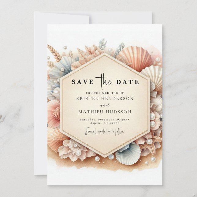 Whimsical Typografy Beach Hochzeit Save The Date (Vorderseite)