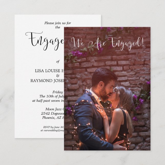 Whimsical Typography Custom Photo Engagement Party Einladung (Vorne/Hinten)