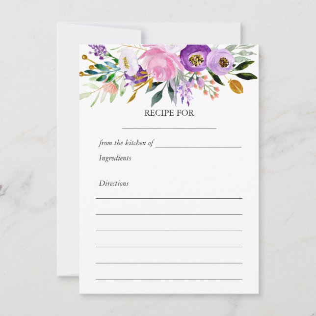 Whimsical Ultraviolet Gold Pink Floral Rezept Card (Vorderseite)