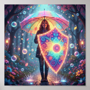Whimsical Umbrella Art - Gezwitscher Regensturm Poster