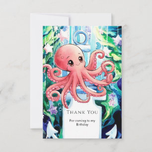 Whimsical Under Sea Octopus Birthday Dankeskarte