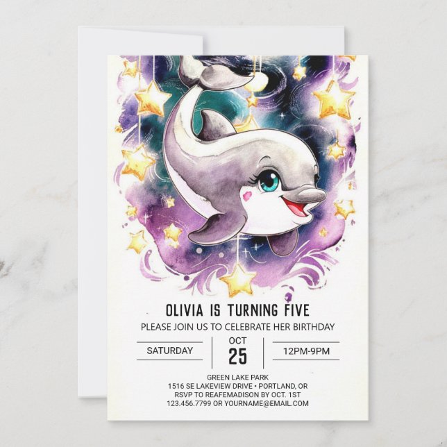 Whimsical Underwater Dolphin Geburtstag Einladung (Vorderseite)