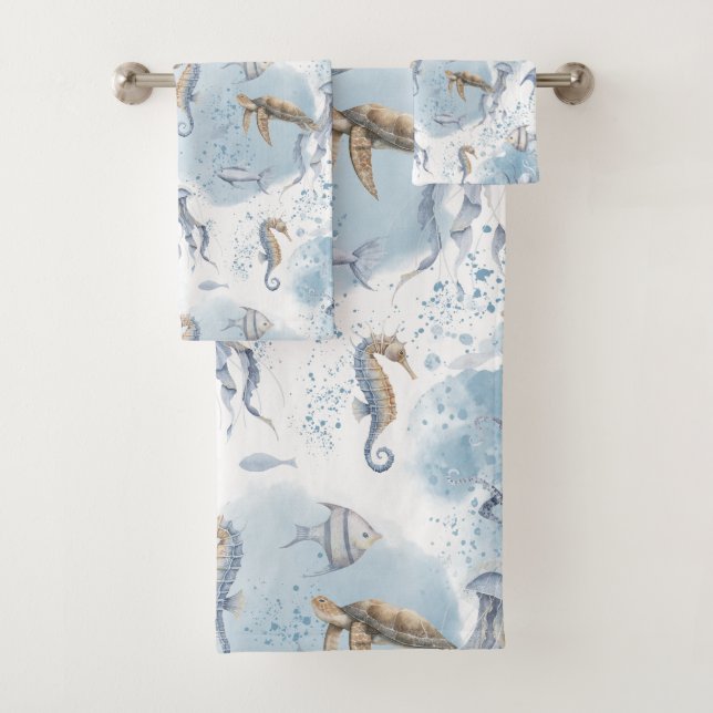 Whimsical Underwater World – Sea Creatures Pattern Badhandtuch Set (Insitu)