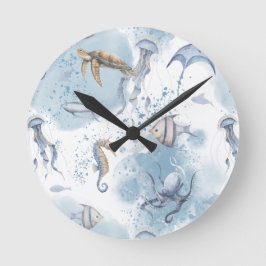 Whimsical Underwater World – Sea Creatures Pattern Runde Wanduhr