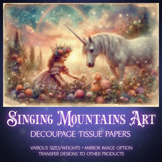 Whimsical Unicorn And Girl Fantasy Art Decoupage Seidenpapier (Von Creator hochgeladen)