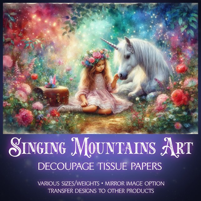 Whimsical Unicorn And Girl In Forest Decoupage Seidenpapier (Von Creator hochgeladen)