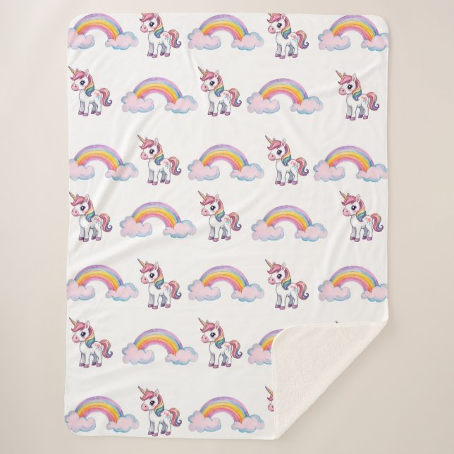 Whimsical unicorn and rainbow Sherpa Blanket Sherpadecke (Vorderseite)