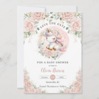 Whimsical Unicorn Blush Pink Floral Baby Dusche