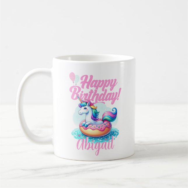 Whimsical Unicorn Donut Niedlich Rainbow Pool Part Kaffeetasse (Links)