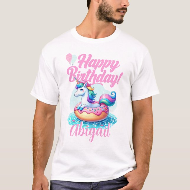 Whimsical Unicorn Donut Niedlich Rainbow Pool Part T-Shirt (Vorderseite)