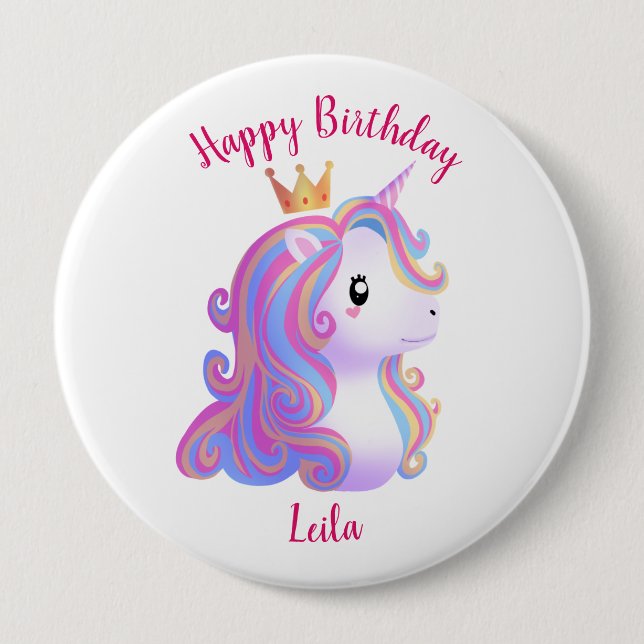 Whimsical Unicorn Geburtstag Button (Vorderseite)
