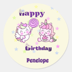 Whimsical Unicorn Geburtstag Delight Runder Aufkleber