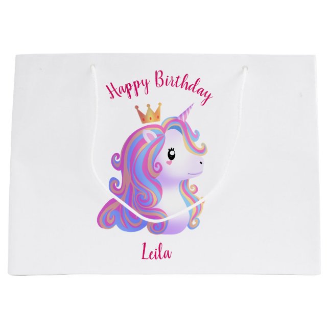 Whimsical Unicorn Geburtstag Große Geschenktüte (Vorderseite)