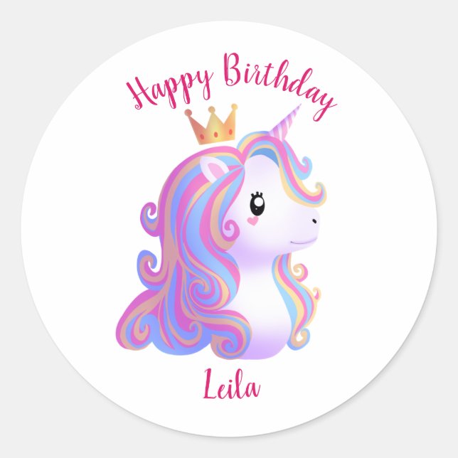 Whimsical Unicorn Geburtstag Runder Aufkleber (Vorderseite)