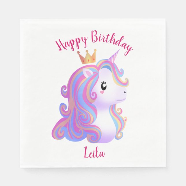 Whimsical Unicorn Geburtstag Serviette (Vorderseite)