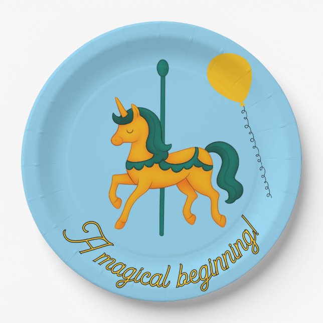 Whimsical Unicorn Kinderdusche/Balloons Pappteller (Vorderseite)