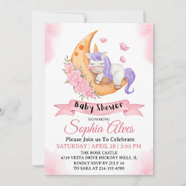 Whimsical Unicorn Moon Baby Shower for Baby Girl Einladung