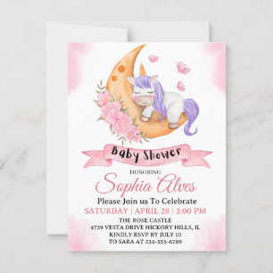 Whimsical Unicorn Moon Baby Shower for Baby Girl Postkarte