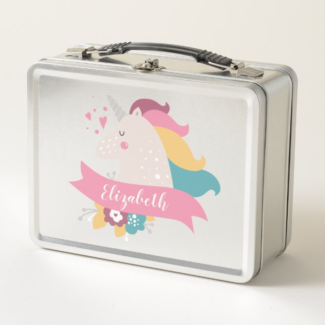Whimsical Unicorn | PERSONALISIERT Metall Lunch Box (Vorderseite)