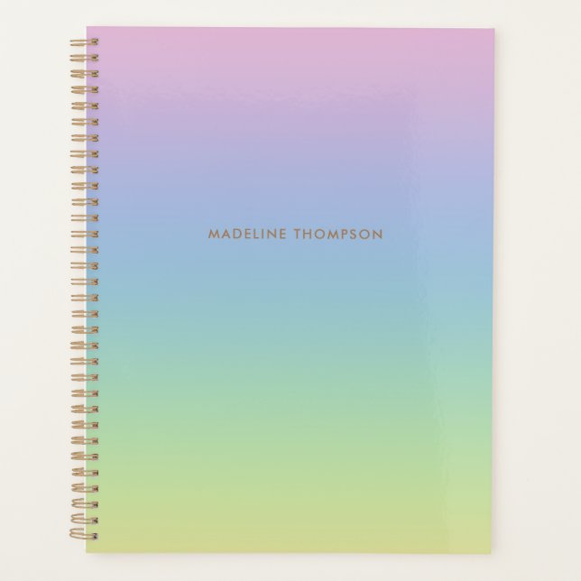 Whimsical Unicorn Rainbow Simple Name Monogram Planer (Vorderseite)