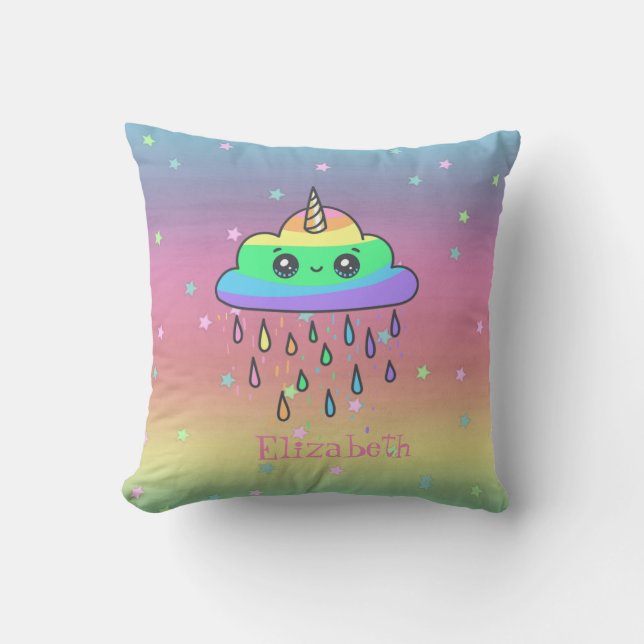 Whimsical Unicorn Regenbogen, Regen, Ombre Kissen (Vorderseite)