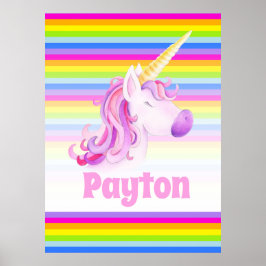 Whimsical unicorn Regenbogenstreifen personalisier Poster