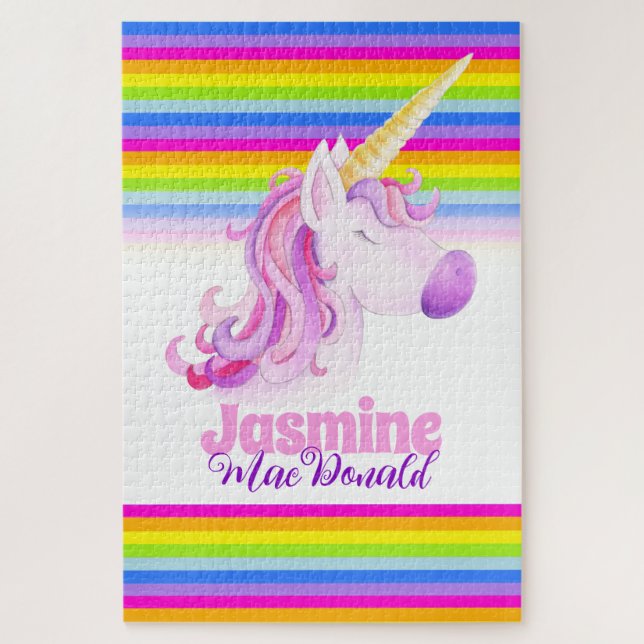 Whimsical unicorn Regenbogenstreifen Puzzle (Vertikal)