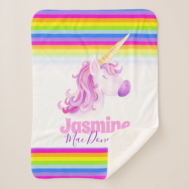 Whimsical unicorn Regenbogenstreifen Sherpadecke (Vorderseite)