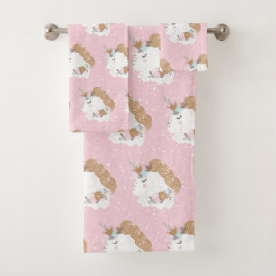 Whimsical Unicorn rosa Muster Badhandtuch Set