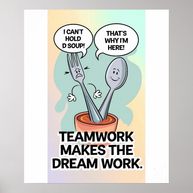 "Whimsical Utensil Teamwork Zitat Kitchen Poster" Poster (Vorne)